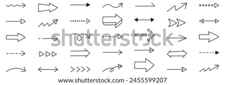 Vector illustration set of simple arrow icons. Handwriting, lines, top and bottom, left and right