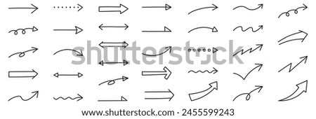 Vector illustration set of simple arrow icons. Handwriting, lines, top and bottom, left and right