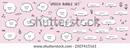 A vector illustration set of hand-drawn speech bubbles. Speech balloon, frames, stylish, handwritten, hearts