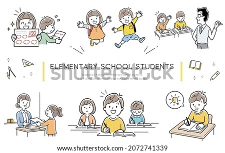 Vector illustration material: Elementary school life, set