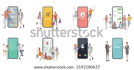 Vector illustration material: people using smartphones, set