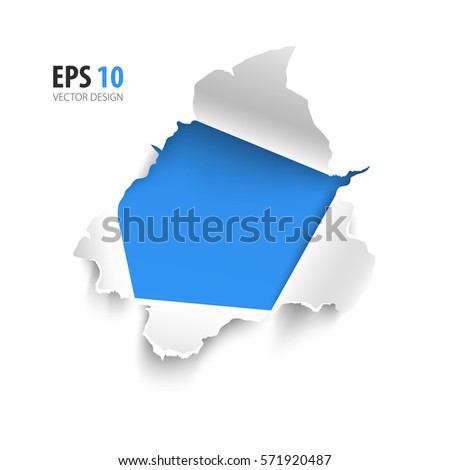 Hole in white paper with blue background. Vector illustration. Banner with space for text. Realistic torn paper vector isolated on white background. Curled sides with ripped edges. 