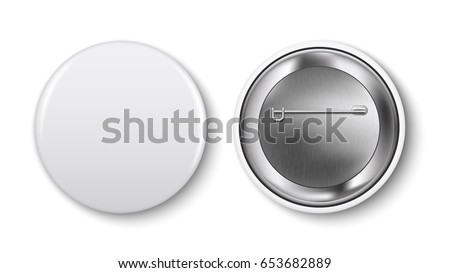White pin button, vector. Pin button set. Collection of realistic pin buttons. White blank badge pin brooch isolated on white background. 3D vector style.  Web button.