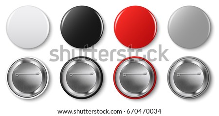 Pin button vector set. Red, white, grey, black pin buttons.