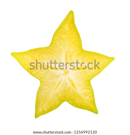 Carambola slice isolated, star apple or yellow starfruit on white background. Clipping path included. Сток-фото © 