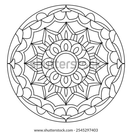 Easy Mandala Black and White Circle Outline - Mandala Coloring Pages for Adults and Kids - Simple Mandalas Artwork Vector.