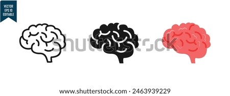 Brain organ design set, outline, solid and colored, simple style to complement data and research, editable vector eps 10.