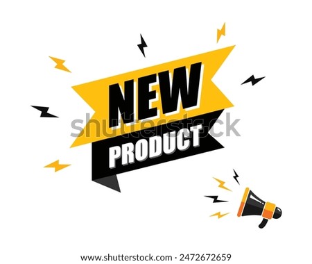 megaphon with new product speech bubble, business design, marketing, announcement, discount, cashback. creative banner. editable vector eps 10.