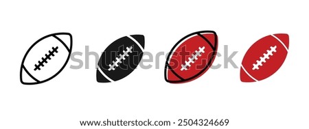 American football, rugby ball various styles, outline, solid black and colored, editable vector eps 10.