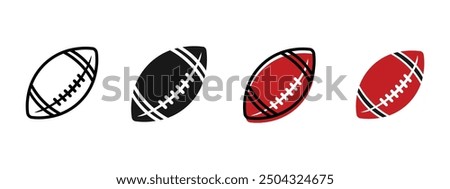 American football, rugby ball various styles, outline, solid black and colored, editable vector eps 10.