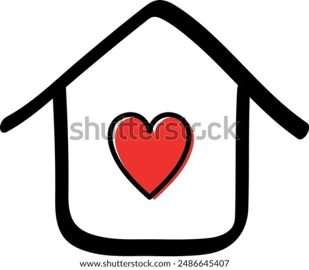 Hand-Drawn Home with Red Heart Icon