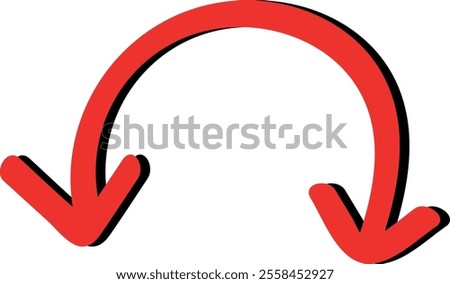 Red Curved Arrow with Two Downward Pointers
