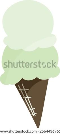 Double Scoop Mint Ice Cream Cone Vector
