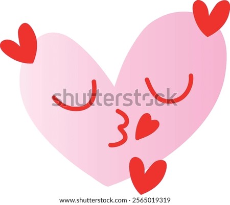 Cute Pink Heart Blowing Kisses with Red Elements
