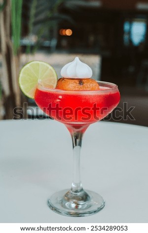 Similar – Image, Stock Photo Delicious red cocktail and barman tools on table