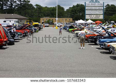GLOUCESTER, VA- JULY 14:A line of classic and antique cars at the Annual Blast from the past car show at the Main St shopping center in Gloucester, Virginia on July 14, 2012.