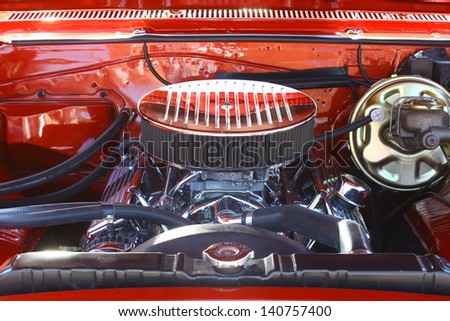 MATHEWS, VA- JUNE 01:1966 Chevy Chevelle engine in the Annual: Vintage TV\'s \