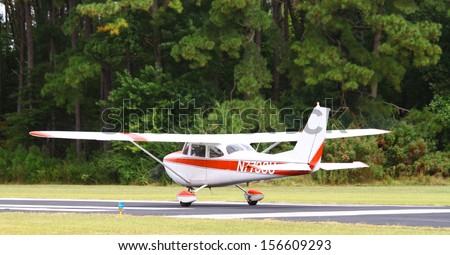 TOPPING, VA- SEPTEMBER 28: A Small Airplane preparing for takeoff at the 18th Annual Wings, Wheels and Keels event at Hummel Air Field Topping Virginia on September 28, 2013