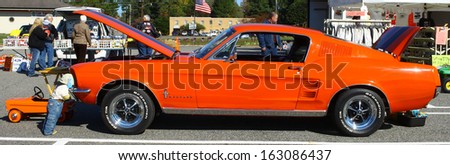 GLOUCESTER, VA- NOVEMBER 9: A 1967 Ford mustang in the Shop with a Cop Car Show in Gloucester, Virginia on November 9, 2013