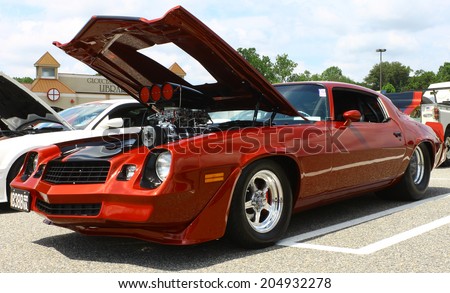 GLOUCESTER, VIRGINIA - JULY 12, 2014: A Blown 1979 Chevy Camaaro in the Blast from the PAST CAR SHOW,The Blast From the Past car show is held once each year in July in Gloucester Virginia.