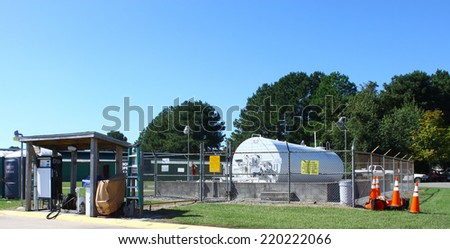 MIDDLESEX, VA - SEPTEMBER 27, 2014: The Hummel Air Field aiport Aviation  fuel filling station, depot at the air field and runway in Middlesex VA for all aviation fueling needs