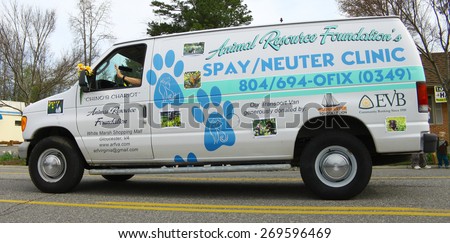 GLOUCESTER, VA - April 11, 2015: The animal resource foundation Spay/Neuter clinic at the 29th annual Daffodil fest and parade, The Daffodil fest and Parade is a regular event held each spring