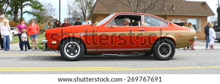 GLOUCESTER, VA - April 11, 2015: A Vintage 1973 Chevrolet Vega GT V-8 at the 29th annual Daffodil fest and parade, The Daffodil fest and Parade is a regular event held each spring