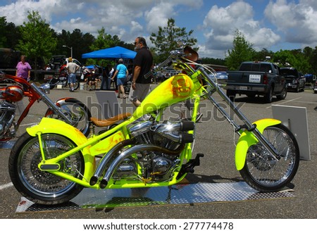 WILLIAMSBURG, VA - May 9, 2015: A Crayzed 2013 custom built motorcycle at the 6th Annual Project Lifesaver Car Show in Williamsburg Virginia on a summer day.