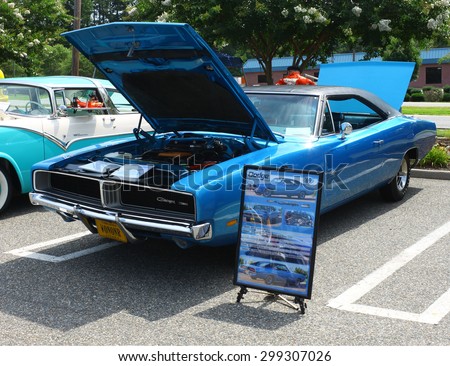 GLOUCESTER, VA- JULY 19: A 1969 Dodge Charger SE at the 2015 Middle Peninsula Classic Car Club blast from the past car show in Gloucester Virginia