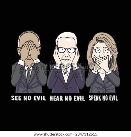 cartoon t-shirt design, Joe Biden, no see no hear no speak