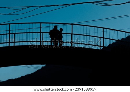 Similar – Image, Stock Photo Silhouette of bridge, man and ship in the morning light