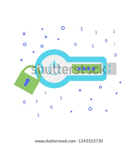 Cryptosystem for security. Two-factor authentication device, hardware. RSA token. Vector concept illustration. 