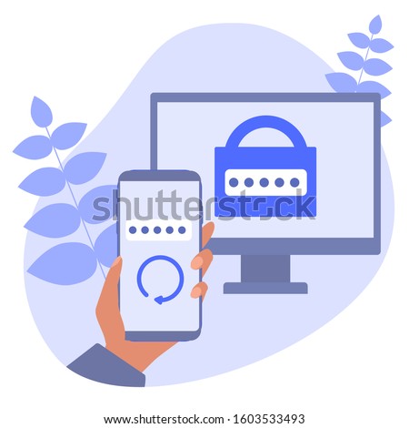 Two-factor authentication mobile app. RSA token mobile app. Cryptosystem for security. Two-factor authentication software. Vector concept illustration.