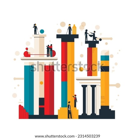 Building a Strong Democracy: Minimalist Vector Illustration Depicting the Essential Pillars of Democratic Society