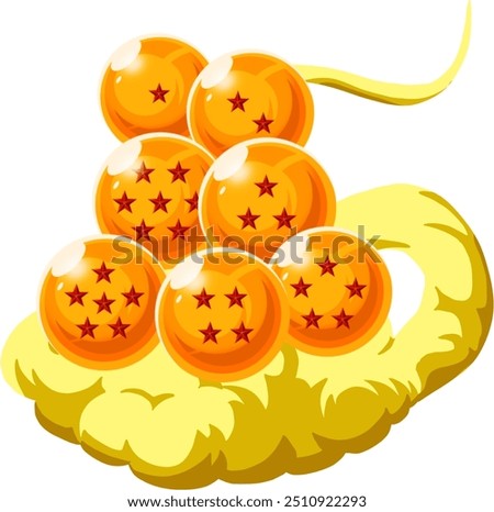 Vector Seven Golden Dragon Balls riding the clouds, Vector Seven Star Dragon Balls with Nice Gold Color