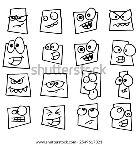 Emoji - Vector set of square emoji characters emoticons. fun, begging, teasing, surprised, scared and shy on a white background.