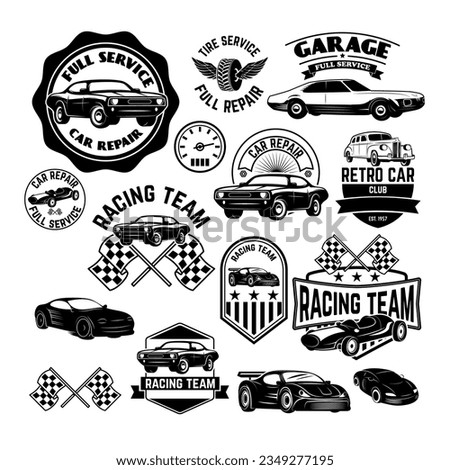 Set of the Car Racing Labels,Icons and Design Elements. Label,logo or badge design template. Vector illustration.