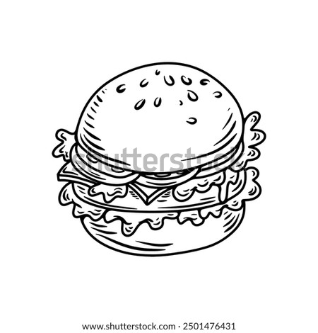 Set of hand drawn hamburger, burger. Set of doodle style hamburger, burger. Vector illustration