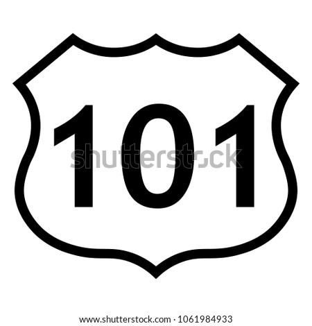 US route 101 sign, black and white shield sign with route number, vector illustration.