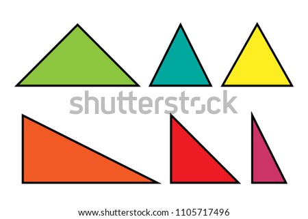 Triangles set, six regular usual triangle shapes, vector illustration.