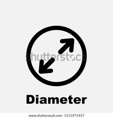 Diameter icon, flat isolated icon with circle, arrows and text, vector illustration.