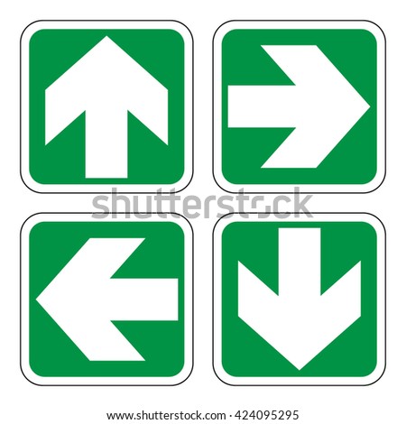 THIS WAY signs for emergency exit and escape route , white arrow in a green square sign, vector illustration.