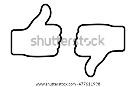Thumb up black outlined icon , thumb down black outlined icon , isolated vector illustration