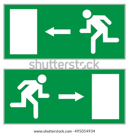 Emergency exit left, emergency exit right, escape route signs, vector illustration.