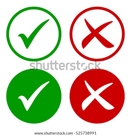 Tick icon set. Stylish check mark icon set in green and red color, vector illustration.