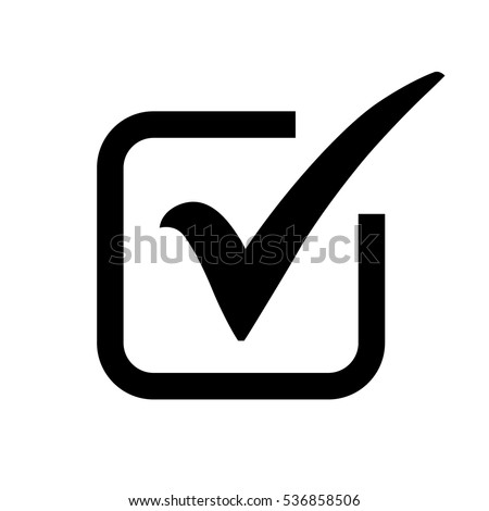 Black check mark icon in a box. Tick symbol in black color, vector illustration.