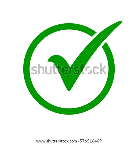 Green check mark icon in a circle. Tick symbol in green color, vector illustration.