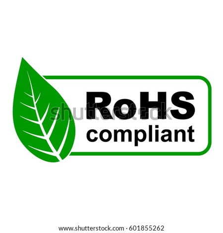 CE RoHS compliant sign with green leaf, vector illustration.