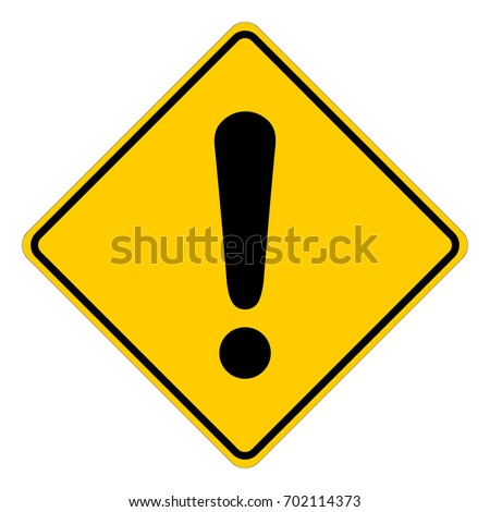 Yellow square warning sign with exclamation mark, vector illustration.