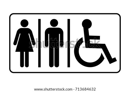 Restroom sign. Toilet sign with lady, man and person with a disability symbols, vector illustration.